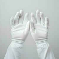 manos en blanco caucho guantes en un blanco antecedentes. alta resolución. ai generativo foto