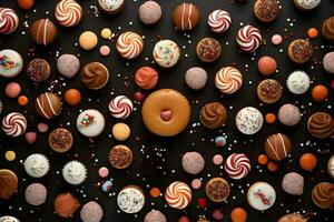 Sweets on a dark background. High quality. AI Generative photo