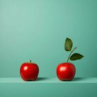 dos manzanas con hojas minimalismo alta resolución. ai generativo foto