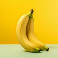 Two bananas on yellow background minimalism. High quality. AI Generative photo