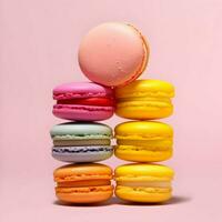 Macarons stacked on top of each other minimalism bright colors. High-resolution. AI Generative photo