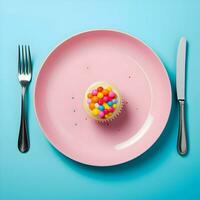Cute dessert on a plate minimalism.. AI Generative photo