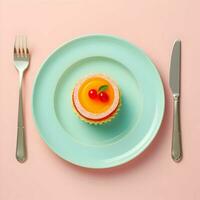 Cute dessert on a plate minimalism. . AI Generative photo