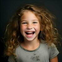 Happy 7-year-old girl. High quality. AI Generative photo