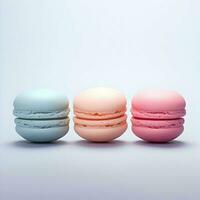 Macarons lying in a row minimalism. High-resolution. AI Generative photo