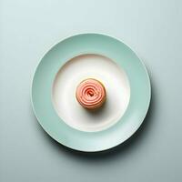 Plate with pink dessert minimalism. High quality. AI Generative photo