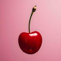 Cherry on pink background minimalism. High-resolution. AI Generative photo