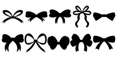 negro siluetas de mano dibujado cinta arcos versátil formas para elegante decoraciones grande conjunto de pajaritas para creativo proyectos vector