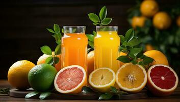 Freshly squeezed orange and grapefruit juice. AI Generated. photo