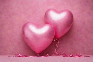 rosado brillante volumétrico globos corazones en un rosado antecedentes. símbolo de amor. para San Valentín día, cumpleaños, bodas foto