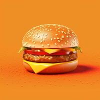 A hamburger on an orange background generated with AI photo