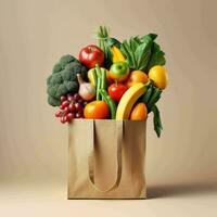 A paper bag filled with fresh fruits and vegetables generated with AI photo