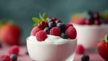 Healthy smoothie bowl with berries, almonds and granola generated with AI photo