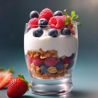 Healthy smoothie bowl with berries, almonds and granola generated with AI photo