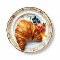 Croissants, fruit and berries on a table generated with AI photo