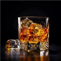 Whiskey on the rocks with ice cubes generated with AI photo