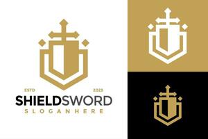 Shield Sword Logo design vector symbol icon illustration