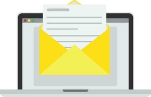 Laptop with envelope and document on screen. E-mail, email icon vector
