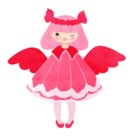 ange avec court cheveux ailes dans rose robe png