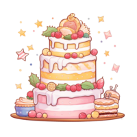 AI GENERATIVE Watercolor sweet dessert cake for Christmas festival, anniversary day, birthday isolated on transparent background png