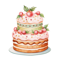 ai generativ Aquarell Süss Dessert Kuchen zum Weihnachten Festival, Jahrestag Tag, Geburtstag isoliert auf transparent Hintergrund png