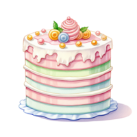 AI GENERATIVE Watercolor sweet dessert cake for Christmas festival, anniversary day, birthday isolated on transparent background png