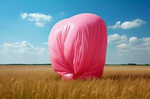 Air balloon deflated in nature field. Generate Ai photo