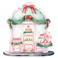 Navidad pastel escaparate en un invierno con decorado arcos y coronas ,ai generativo png