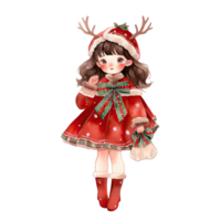 ai généré fille portant rouge Noël hiver robe pendant de fête vacances saison ,ai génératif png