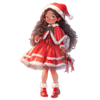 ai genererad flicka bär röd jul vinter- klänning under festlig Semester säsong ,ai generativ png