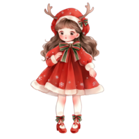 ai généré fille portant rouge Noël hiver robe pendant de fête vacances saison ,ai génératif png