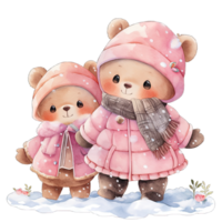 Aquarell Baby Bär trägt Rosa Winter Outfit im festlich Urlaub , ai generativ png
