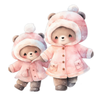 Watercolor baby Bear wears pink winter outfit in festive holiday ,Ai generative png