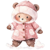 aguarela bebê Urso desgasta Rosa inverno equipamento dentro festivo feriado ,ai generativo png