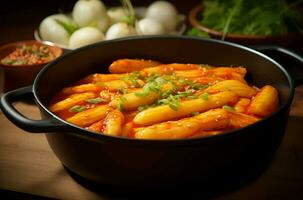 Teokbokki food pan asia cook. Generate Ai photo