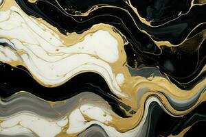 Black and white gold liquid marble textured design. Generate Ai photo