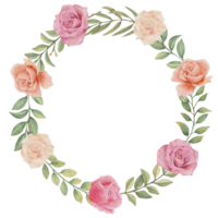 aquarelle couronne Rose et verdure feuille png