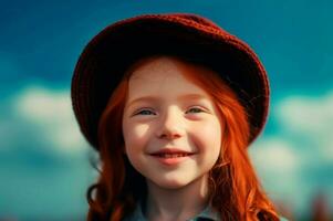 Smile little girl sky sunset. Generate Ai photo