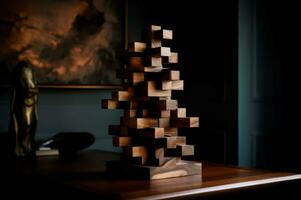 Wooden decoration blocks sculpture. Generate ai photo
