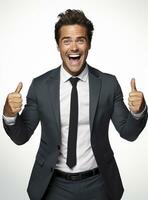 Ai Generative photo businessman excited because of achievement in business