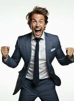 Ai Generative photo businessman excited because of achievement in business