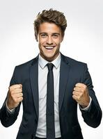Ai Generative photo businessman excited because of achievement in business