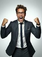 Ai Generative photo businessman excited because of achievement in business
