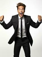 Ai Generative photo businessman excited because of achievement in business