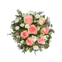 Fresh Bouquet of flowers, top view cut out isolated transparent background png