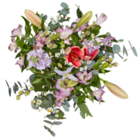 Fresh Bouquet of flowers, top view cut out isolated transparent background png