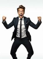 Ai Generative photo businessman excited because of achievement in business