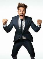 Ai Generative photo businessman excited because of achievement in business