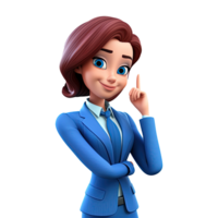 ai généré 3d mignonne dessin animé femme personnage dans bleu costume sur transparent Contexte. png