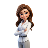 AI generated 3D Cute cartoon woman character in white suit png